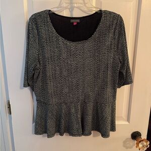 Vince Camuto blouse , navy with green dots, peplum and short sleeves. Size L
